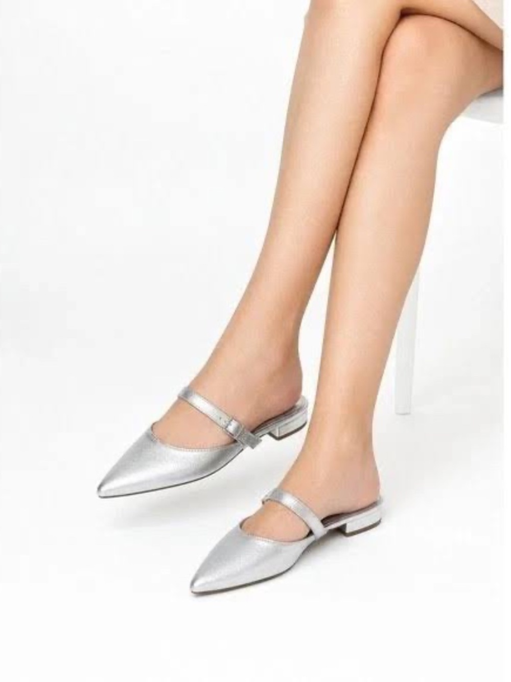 Bruno Magli Pasha Mule Silver Leather Size EU 37.5 US 7
